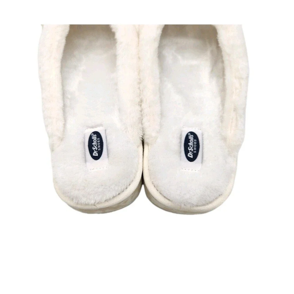 Dr. Scholl's Open Toe Off White Faux Fur Slipper Slides Women's 9 Minimalist